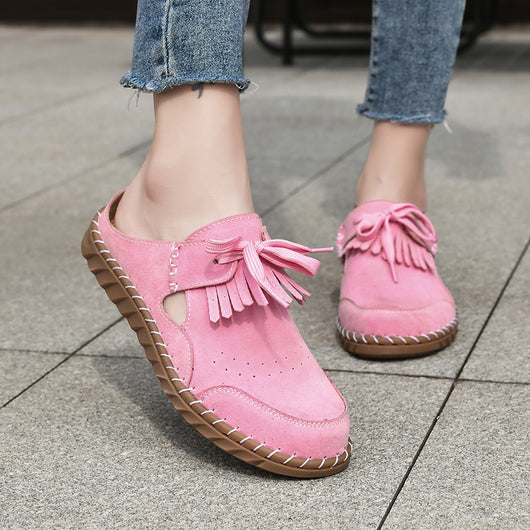 Pantuflas Cerradas de Encaje Artesanales para Mujer con Costura Retro