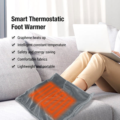 Gray USB electric heating pad, white USB cable, instruction manual, and daisy-patterned storage bag. - Image 6