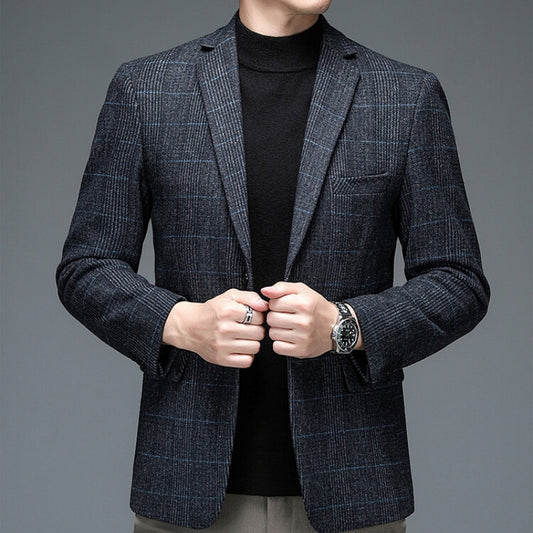 Blazer Cuadros Gris Elegante de Una Botonadura