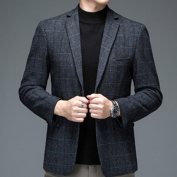 Blazer Cuadros Gris Elegante de Una Botonadura