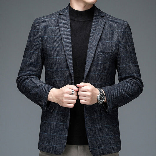 Blazer Cuadros Gris Elegante de Una Botonadura