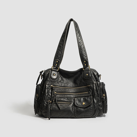 Bolso Tote de Cuero Vintage con Múltiples Cierres para Motociclista - Image 2