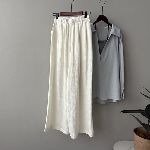 Pantalón Drapeado Slim Cintura Alta con Pierna Ancha