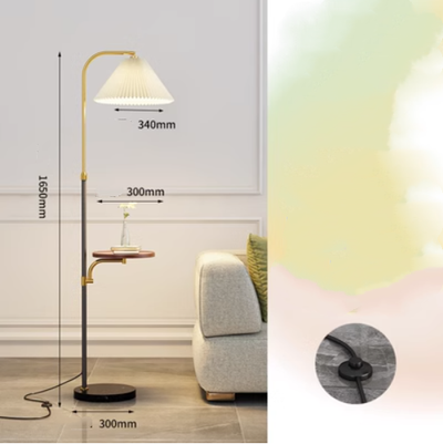 Lámpara de Pie para Sala con Pantalla Plisada y Base de Madera Maciza - Image 9