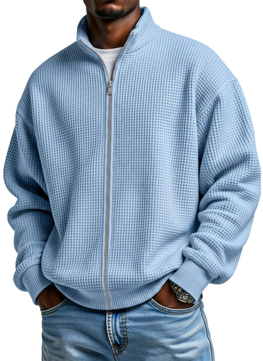 Chaqueta Minimalista de Cuello Alto con Cierre y Textura Waffle para Hombre - Image 13
