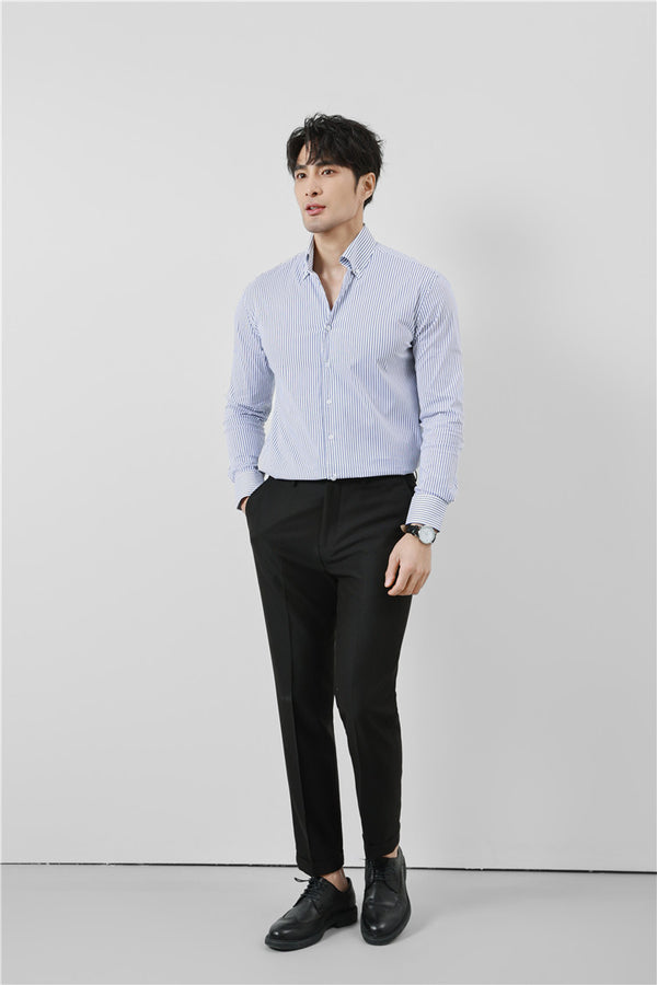Camisa de Rayas V-Neck de Manga Larga para Hombre