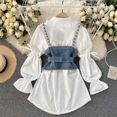 Conjunto Dos Piezas: Blusa Manga Abullonada con Detalles de Perlas y Chaleco Sling con Borlas - Image 5