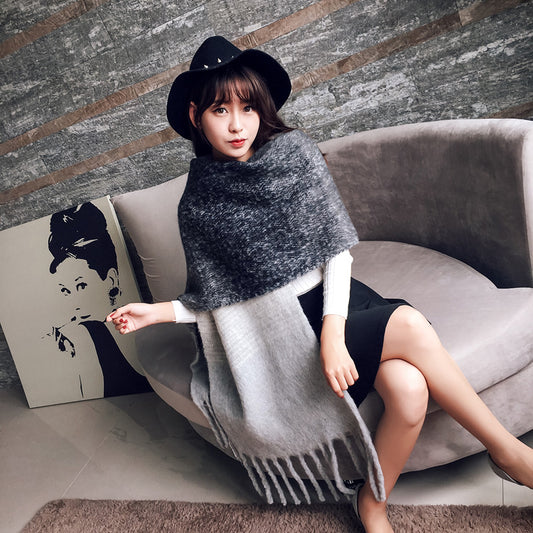 Bufanda Larga Estilo Coreano con Borlas - Abrigo Grueso para Otoño e Invierno