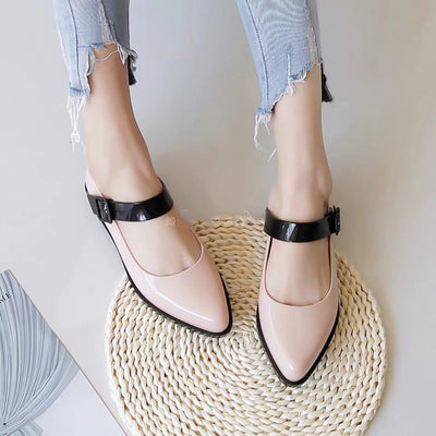 Zapatos Planos Mujer Punta Afilada con Hebilla Bicolor