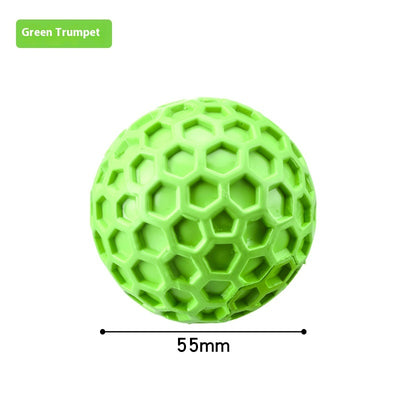 Red 65mm dog toy ball with a textured honeycomb surface, designed for vocalization, bite-resistance, and molar relief. - Image 9