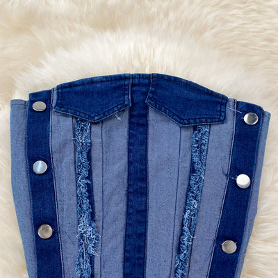 Conjunto Denim Tube Top con Falda Corta Irregular - Image 11