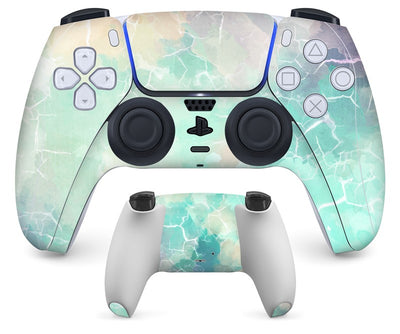 PS5 controller with a pastel marble sticker, showing the front and back views for anti-scratch protection. - Image 2