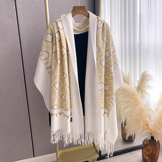 Chal Bordado con Flecos y Patrón Jacquard Geométrico para Mujer - Image 20