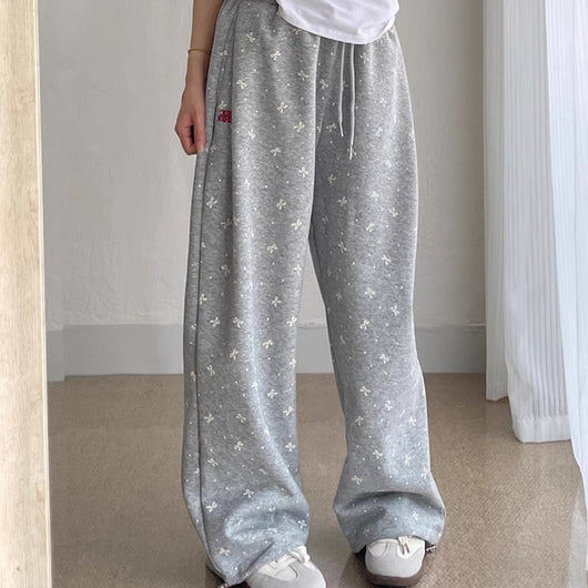 Pantalones de Chándal Vintage con Lazo y Lunares - Pierna Recta Ancha para Mujer