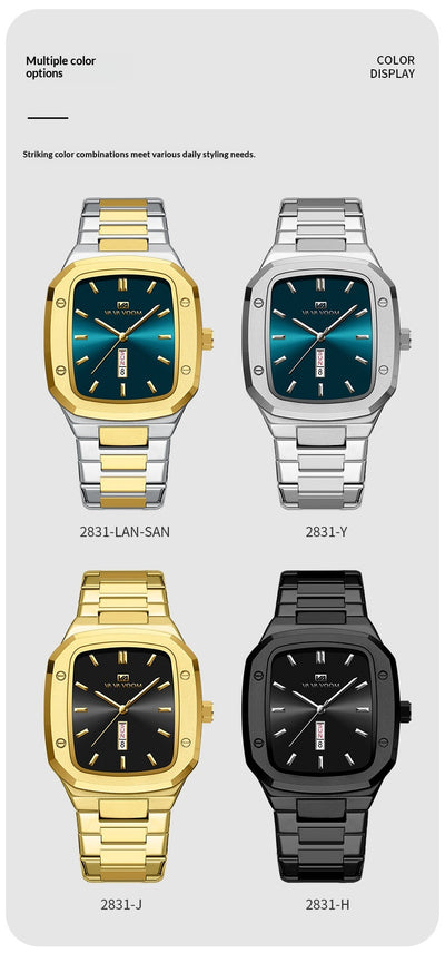 Reloj Ejecutivo Rectangular de Acero con Doble Calendario para Hombre - Image 16