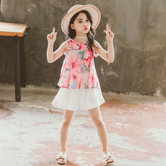 Conjunto de Verano para Niñas Estilo Coreano Occidental con Shorts y Manga Corta - Image 8