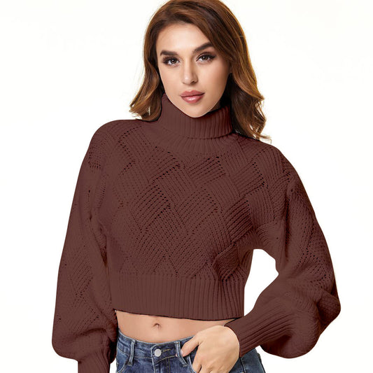 Suéter Cuello Alto Holgado de Color Sólido para Mujer