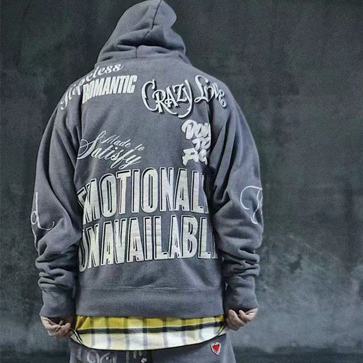 Sudadera con Capucha Retro Graffiti Alfabeto Desgastado Unisex - Image 2