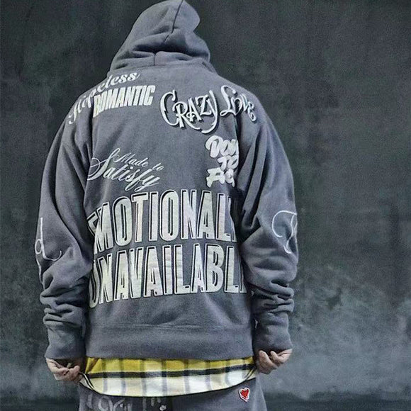 Sudadera con Capucha Retro Graffiti Alfabeto Desgastado Unisex