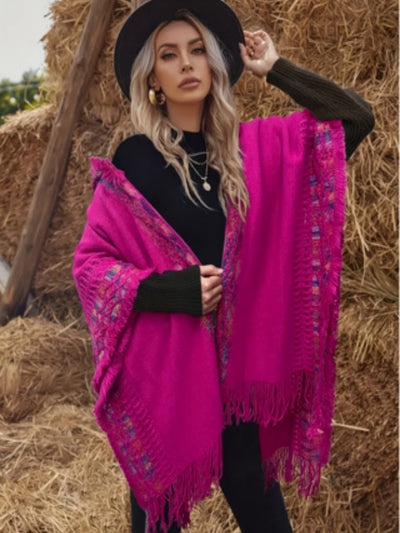 Chal Étnico Tejido Calado con Capucha para Mujer - Image 9