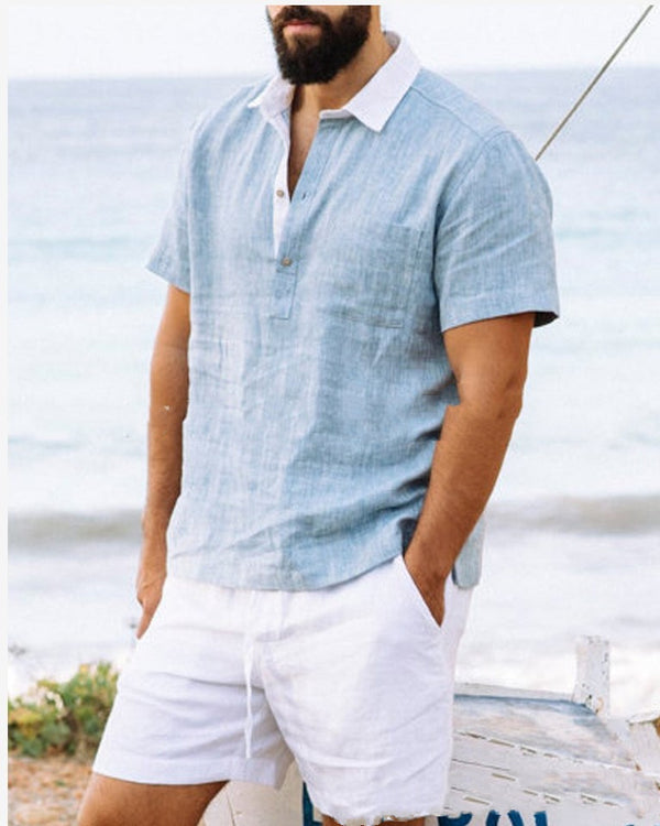 Camisa Casual de Algodón y Lino con Cuello Solapa - Diseño Minimalista