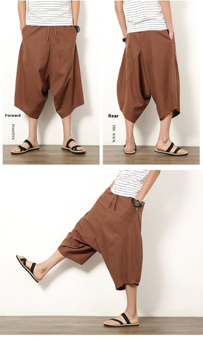 Pantalones Holgados Retro de Algodón y Lino para Hombre - Image 9