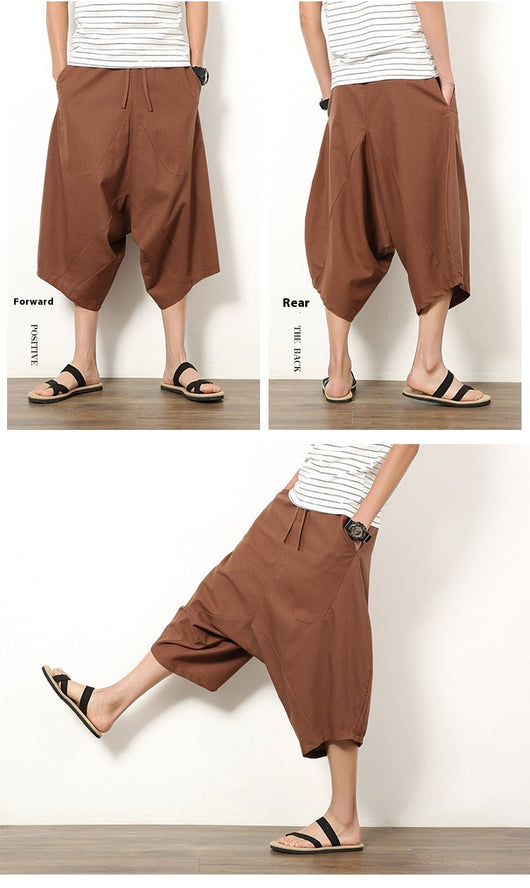 Pantalones Holgados Retro de Algodón y Lino para Hombre - Image 9