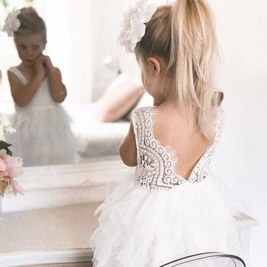 Vestido Princesa Niña Encaje Manga Larga Blanco Irregular Otoño Invierno - Image 23