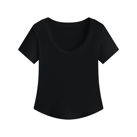 Blusa Slim Fit Escote U Manga Corta Efecto Adelgazante