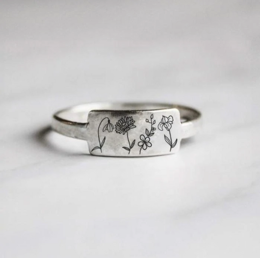 Anillo Retro de Flores del Mes de Nacimiento con Lenguaje Floral - Image 14
