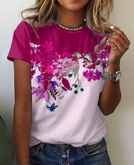 Blusa Estampada de Bloques de Color con Cuello Redondo - Image 4