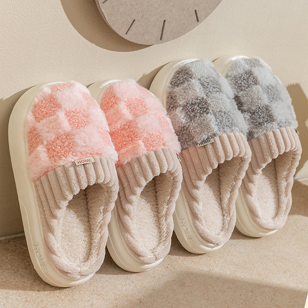 Pantuflas de Cuadros Cálidas para Mujer - Zapatillas de Casa Acolchadas con Suela Antideslizante