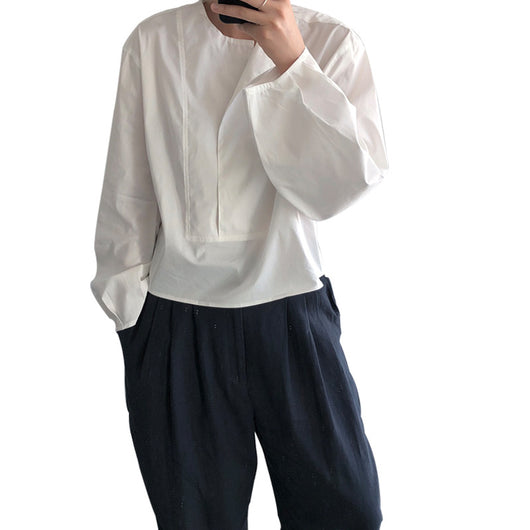 Blusa Suelta de Cuello Redondo con Mangas Linterna - Blanco para Mujer - Image 13