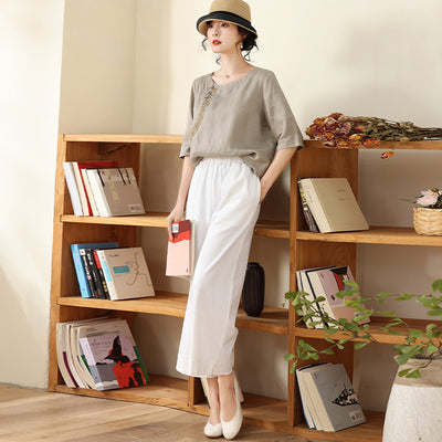 Blusa de Lino Bordada con Cuello Redondo - Image 15