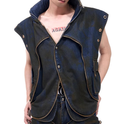 Chaleco Denim Deconstruido con Capucha - Estilo Industrial