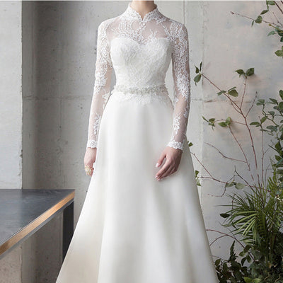 Vestido de Novia Satinado con Mangas Largas - Traje de Gala Elegante - Image 3