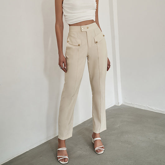 Pantalones Chinoiserie Cintura Alta Marrón Línea Recta sin Cinturón - Image 8