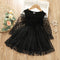 Vestido Infantil Otoñal con Lunares y Encaje de Manga Larga