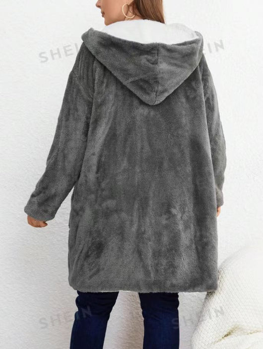 Cardigan Hoodie Peluche Largo - Abrigo Cómodo de Manga Larga - Image 7