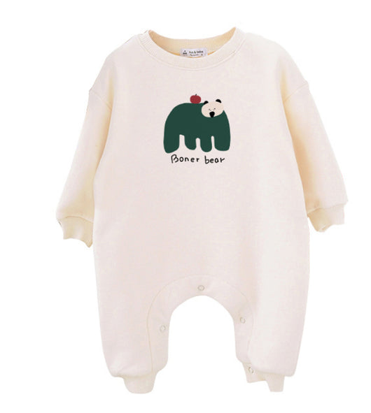 Matching cream crew neck sweatshirts, one adult and one child size, with a dark green bear graphic and "Boner bear" text. - Image 7