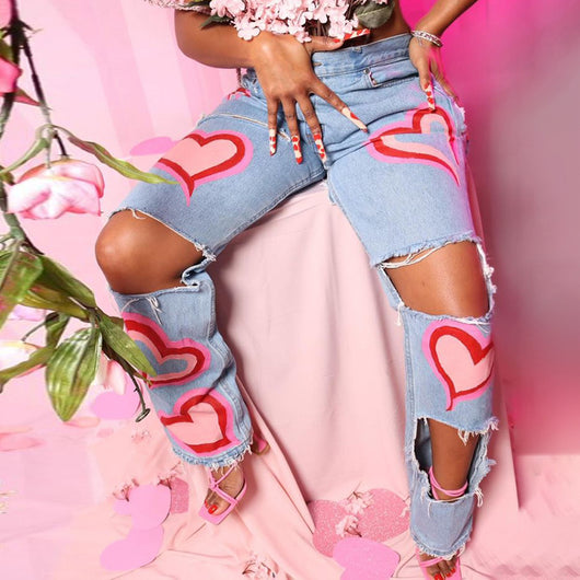 Jeans Rectos Talle Alto con Diseño Hueco Estampado - Image 4
