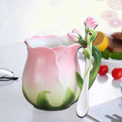 Taza de Cerámica Floral para Café y Té con Diseño Rosa - Image 11