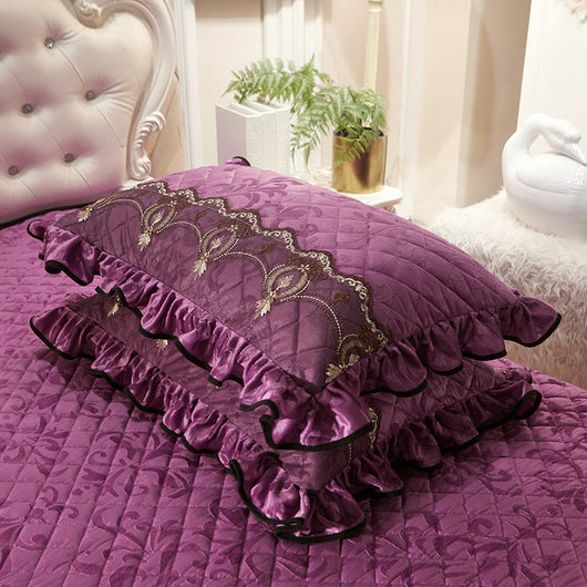 Funda de Almohada Cristal Terciopelo Acolchada con Encaje Europeo - Image 5
