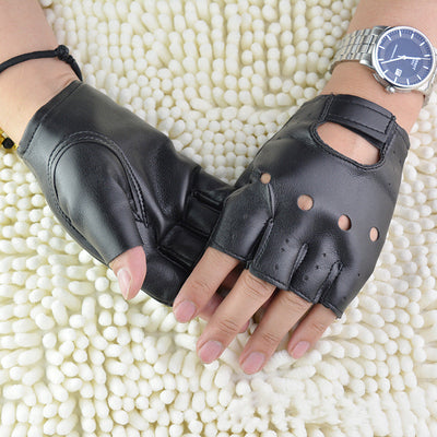Guantes de Cuero Medio Dedo Ahuecados para Hombre