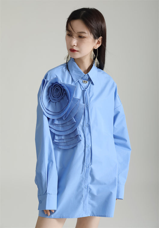 Blusa Larga con Falda Integrada - Diseño Floral 3D con Pliegues - Image 36