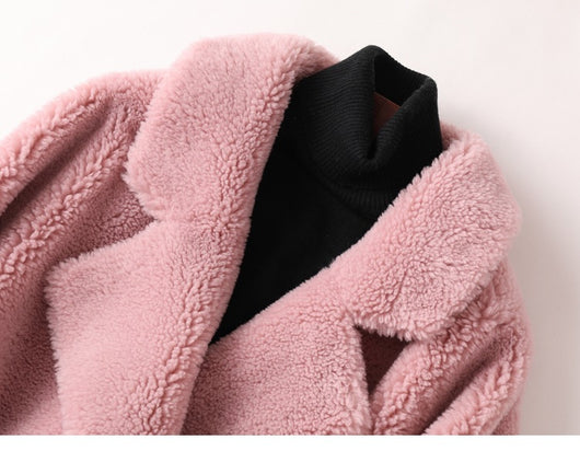 Abrigo de Lana Suelta Esquilada Largo para Mujer - Image 12