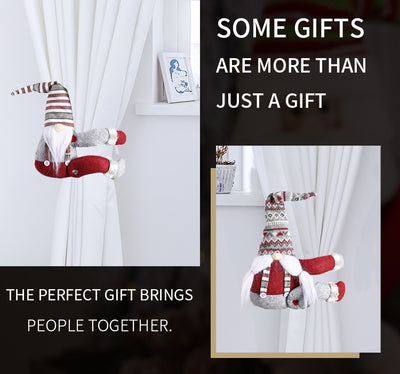 Christmas gnome curtain buckle with a red and white patterned hat, gray body, and long white beard. - Image 12