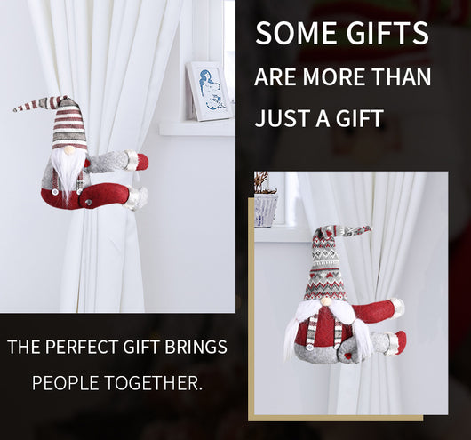 Christmas gnome curtain buckle with a red and white patterned hat, gray body, and long white beard. - Image 12