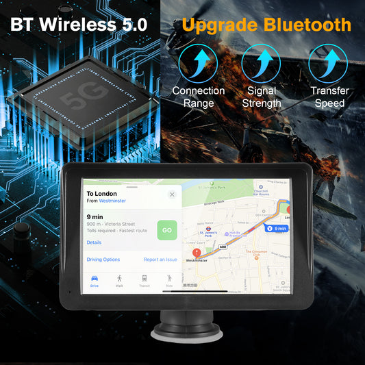 Autoestéreo Portátil 7" con CarPlay Inalámbrico, Android Auto y Bluetooth 5.0