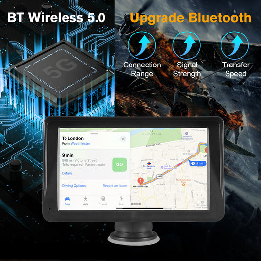 Autoestéreo Portátil 7" con CarPlay Inalámbrico, Android Auto y Bluetooth 5.0